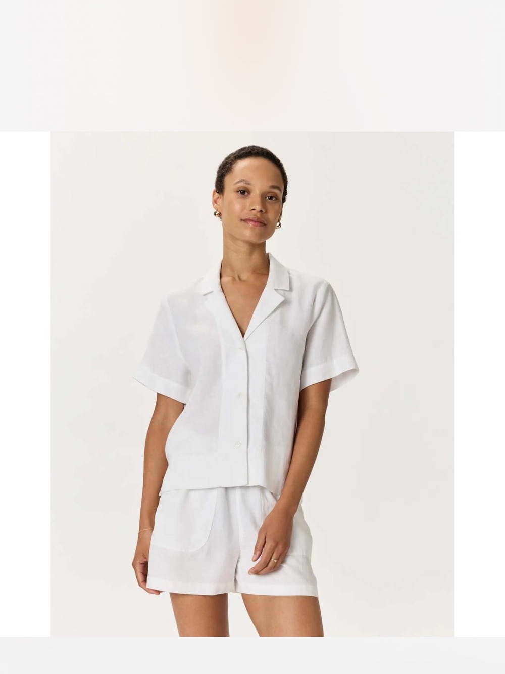 Quince European Linen White Short-Sleeve Button-Down Shirt Medium